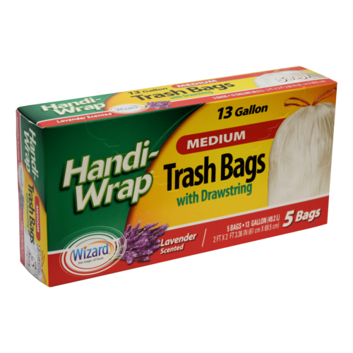 Handi-Wrap 13gal. 5ct., Trash Bag w/ Drawstring Lavender Scented